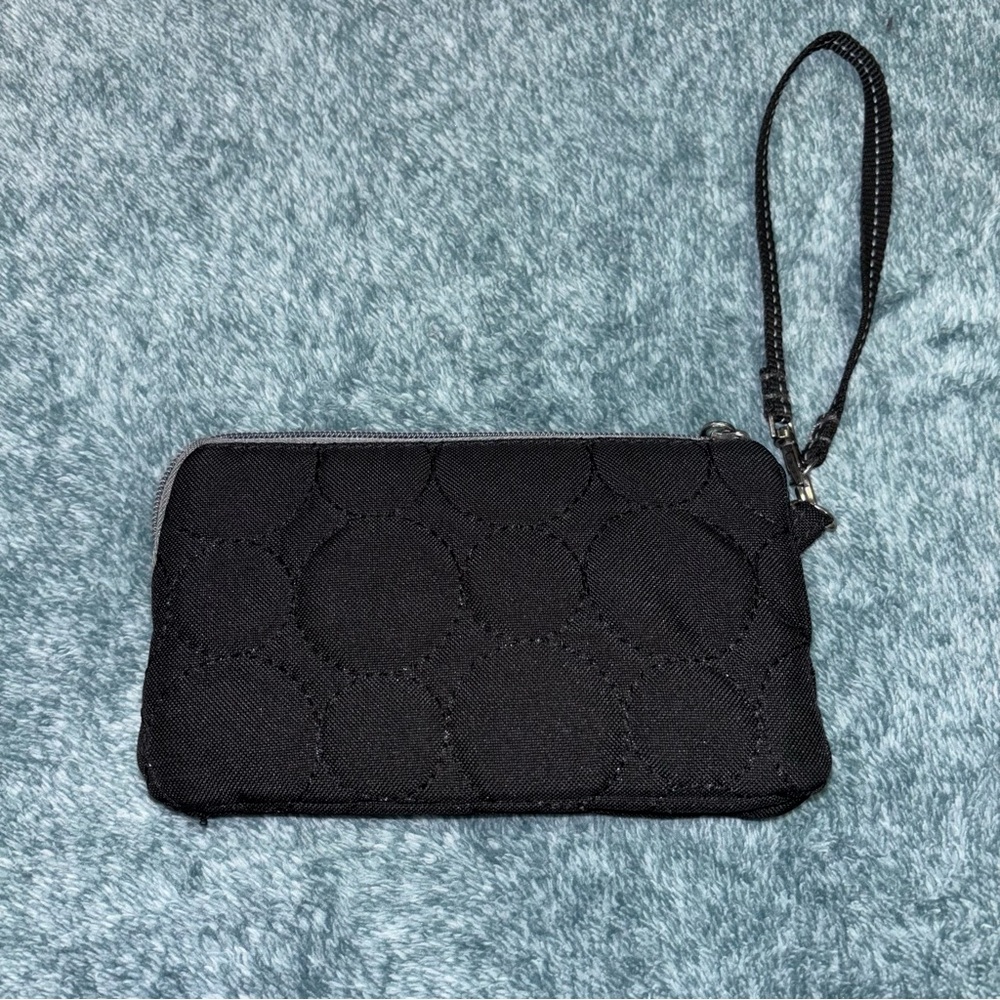 Vary You by Thirty-One Black & Gray Quilted Top Zip Accordion Wallet/Wristlet